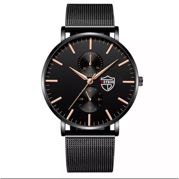 Deyros Other - New Stainless Steel Analog Quartz Black Rose Gold Business Casual Mens Watch